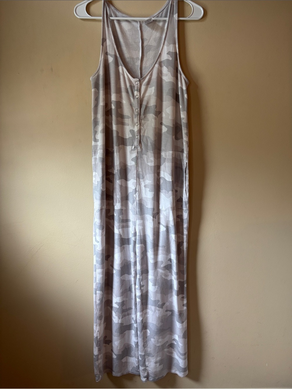 Secret Treasures Sleeveless Grayscale Camo Jumpsuit w/ Functional Buttons